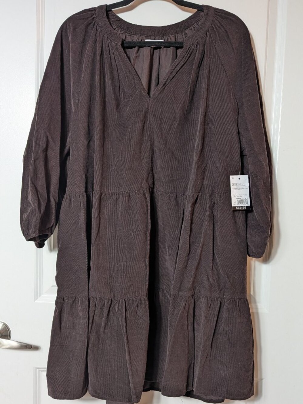 Sonoma Tiered Corduroy Dress 3/4 Sleeve Brown, Size 1X